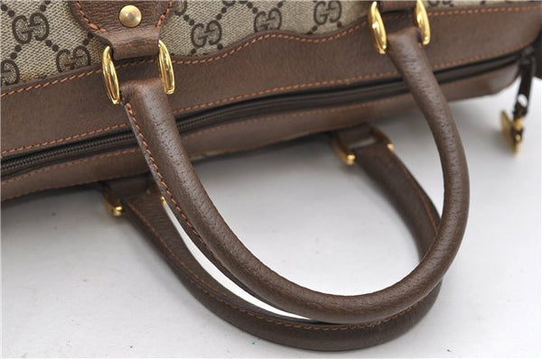 Authentic GUCCI Web Sherry Line Hand Boston Bag GG PVC Leather Brown 7584D