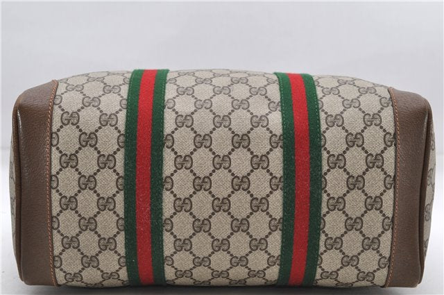 Authentic GUCCI Web Sherry Line Hand Boston Bag GG PVC Leather Brown 7584D