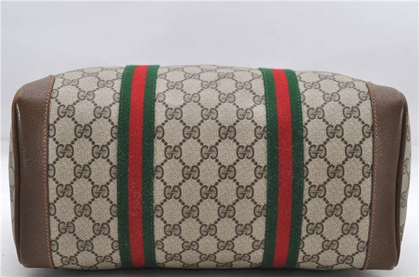 Authentic GUCCI Web Sherry Line Hand Boston Bag GG PVC Leather Brown 7584D