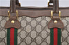 Authentic GUCCI Web Sherry Line Hand Boston Bag GG PVC Leather Brown 7584D