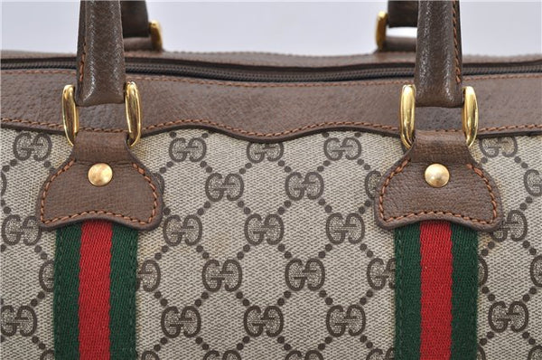 Authentic GUCCI Web Sherry Line Hand Boston Bag GG PVC Leather Brown 7584D