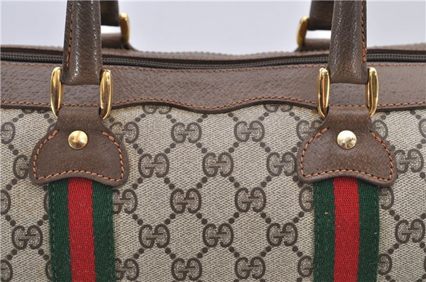 Authentic GUCCI Web Sherry Line Hand Boston Bag GG PVC Leather Brown 7584D