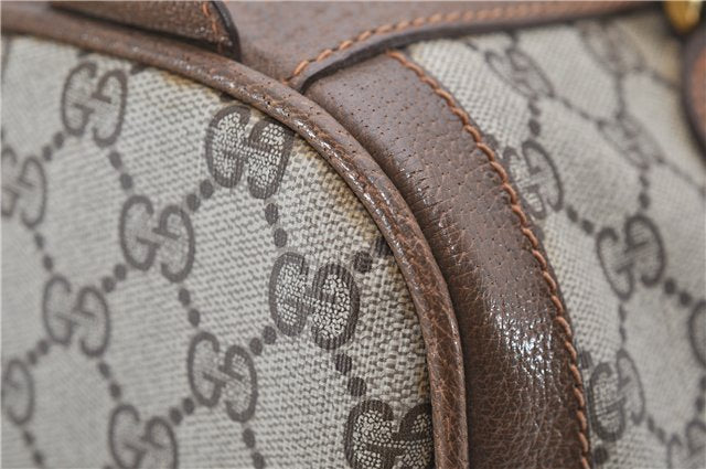 Authentic GUCCI Web Sherry Line Hand Boston Bag GG PVC Leather Brown 7584D