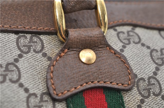Authentic GUCCI Web Sherry Line Hand Boston Bag GG PVC Leather Brown 7584D