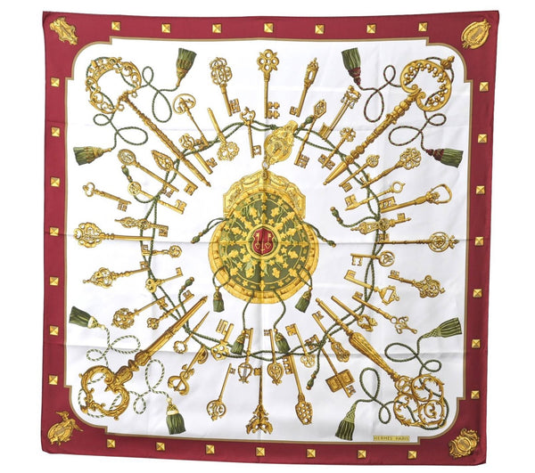 Authentic HERMES Carre 90 "LES CLES" Scarf Silk Red 7586C