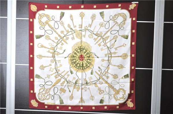 Authentic HERMES Carre 90 "LES CLES" Scarf Silk Red 7586C