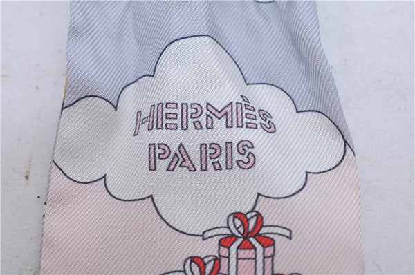 Authentic HERMES Twilly Scarf "Carres Volants" Silk Light Blue Pink 7587C