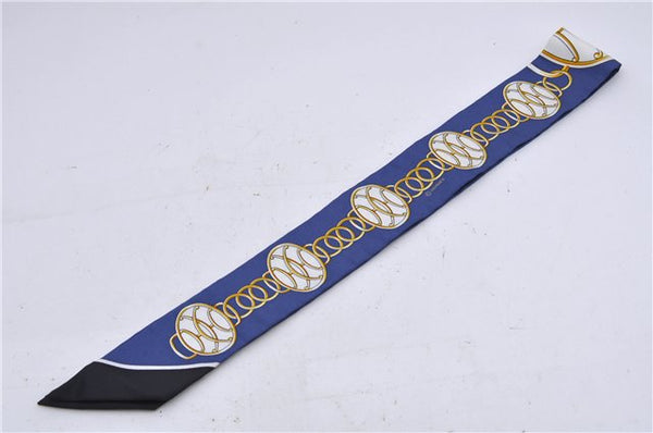 Authentic HERMES Twilly Scarf Silk "Lift Profile" Blue Box 7588C