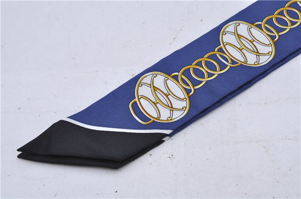 Authentic HERMES Twilly Scarf Silk "Lift Profile" Blue Box 7588C