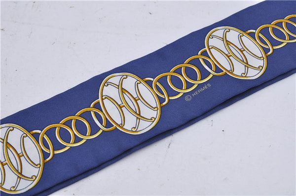 Authentic HERMES Twilly Scarf Silk "Lift Profile" Blue Box 7588C