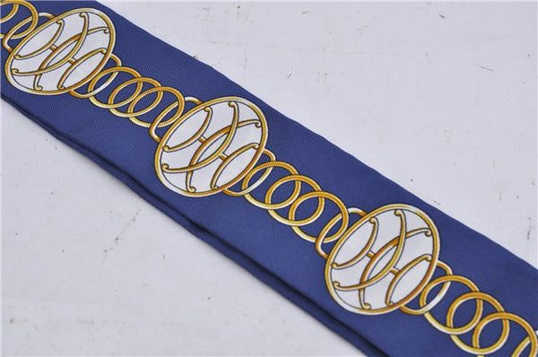 Authentic HERMES Twilly Scarf Silk "Lift Profile" Blue Box 7588C