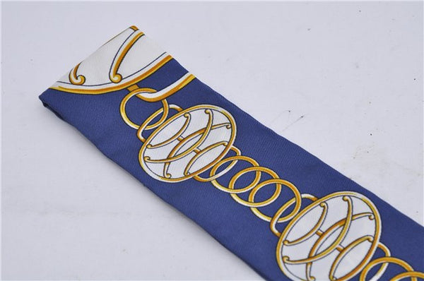 Authentic HERMES Twilly Scarf Silk "Lift Profile" Blue Box 7588C