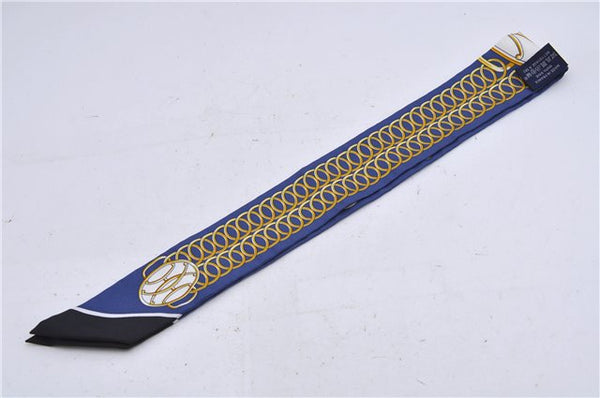 Authentic HERMES Twilly Scarf Silk "Lift Profile" Blue Box 7588C