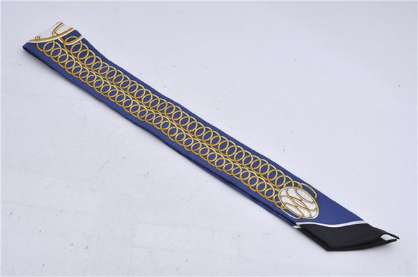 Authentic HERMES Twilly Scarf Silk "Lift Profile" Blue Box 7588C