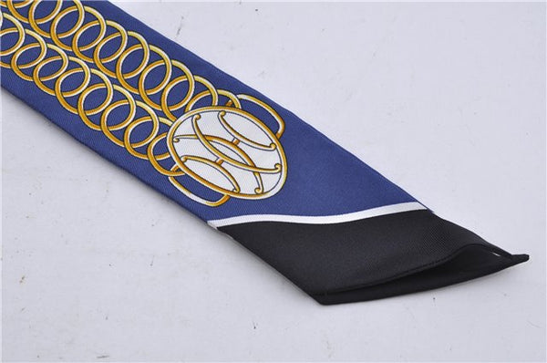 Authentic HERMES Twilly Scarf Silk "Lift Profile" Blue Box 7588C
