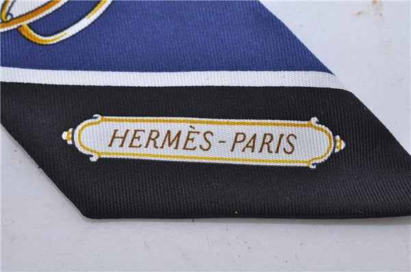 Authentic HERMES Twilly Scarf Silk "Lift Profile" Blue Box 7588C