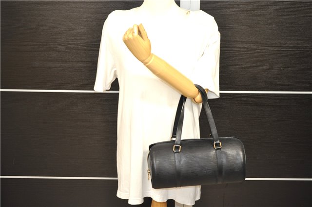Authentic LOUIS VUITTON Epi Soufflot Black Hand Bag M52222 LV 7591C