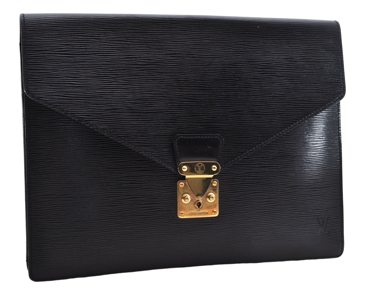 Auth Louis Vuitton Epi Porte Documents Senateur Briefcase M54452 Black LV 7593D