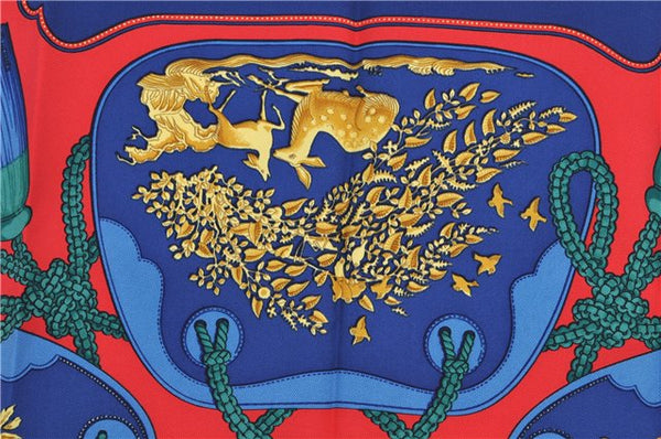 Authentic HERMES Petit Carre 40 Scarf Handkerchief "TSUBAS" Silk Blue 7597F