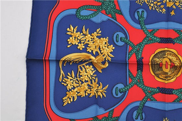 Authentic HERMES Petit Carre 40 Scarf Handkerchief "TSUBAS" Silk Blue 7597F