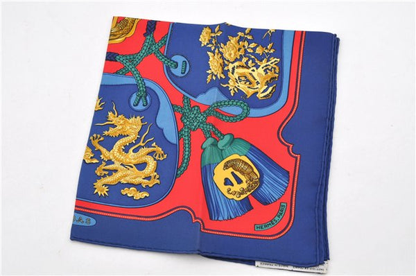 Authentic HERMES Petit Carre 40 Scarf Handkerchief "TSUBAS" Silk Blue 7597F