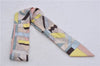 Auth HERMES Twilly Scarf "Perspective Cavaliere" Silk Beige Multicolor 7598C