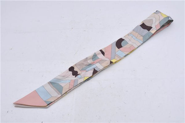 Auth HERMES Twilly Scarf "Perspective Cavaliere" Silk Beige Multicolor 7598C