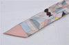 Auth HERMES Twilly Scarf "Perspective Cavaliere" Silk Beige Multicolor 7598C