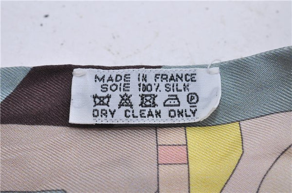 Auth HERMES Twilly Scarf "Perspective Cavaliere" Silk Beige Multicolor 7598C