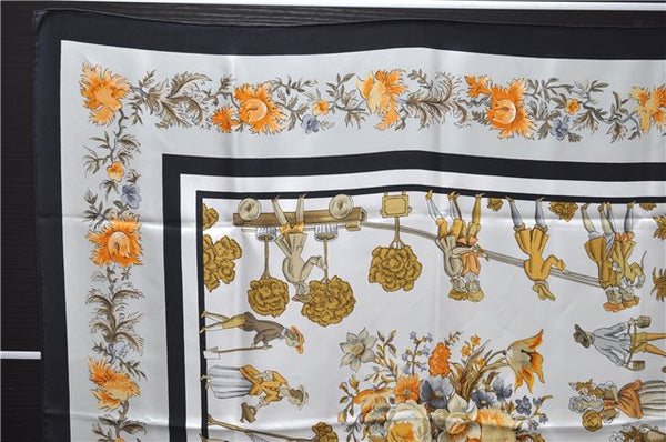 Authentic HERMES Carre 90 Scarf "Les Jardiniers du Roy" Silk Black 7603D