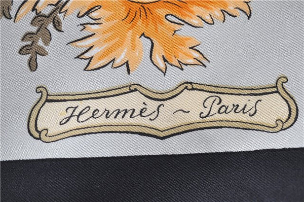 Authentic HERMES Carre 90 Scarf "Les Jardiniers du Roy" Silk Black 7603D