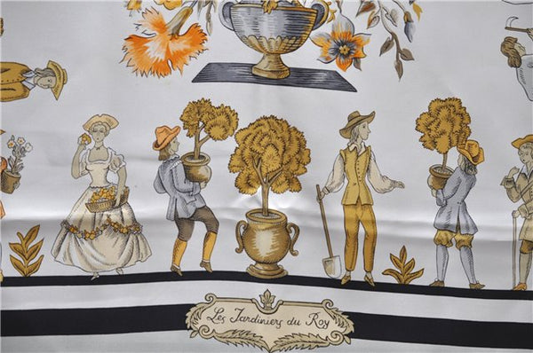 Authentic HERMES Carre 90 Scarf "Les Jardiniers du Roy" Silk Black 7603D