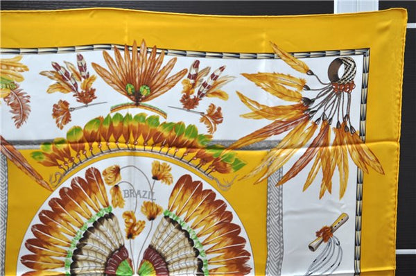 Authentic HERMES Carre 90 Scarf "BRAZIL" Silk Yellow 7603E