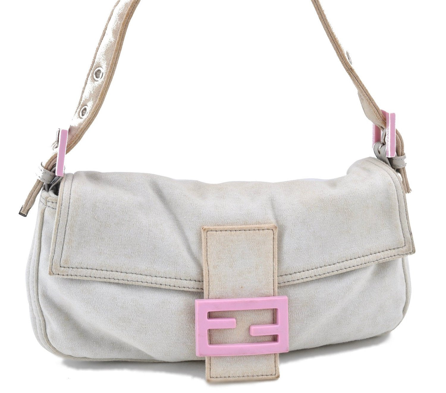 Authentic FENDI Mamma Baguette Shoulder Hand Bag Purse Jersey Light Gray 7606B