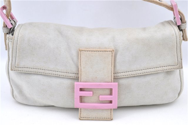 Authentic FENDI Mamma Baguette Shoulder Hand Bag Purse Jersey Light Gray 7606B