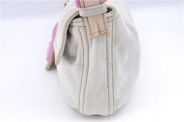 Authentic FENDI Mamma Baguette Shoulder Hand Bag Purse Jersey Light Gray 7606B