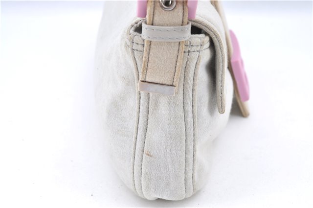 Authentic FENDI Mamma Baguette Shoulder Hand Bag Purse Jersey Light Gray 7606B