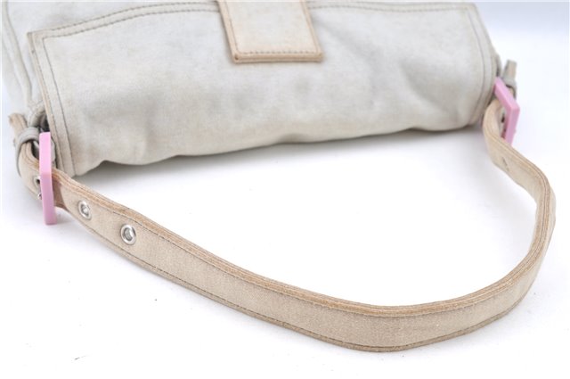 Authentic FENDI Mamma Baguette Shoulder Hand Bag Purse Jersey Light Gray 7606B