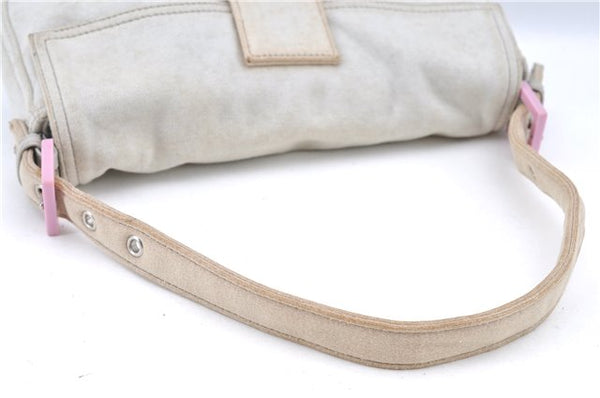 Authentic FENDI Mamma Baguette Shoulder Hand Bag Purse Jersey Light Gray 7606B