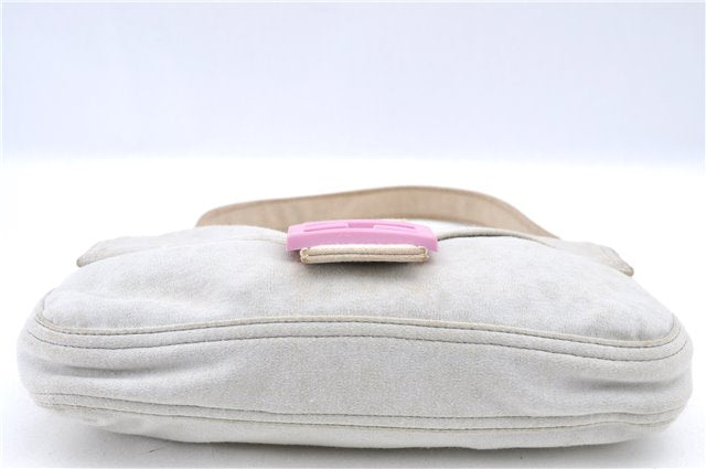 Authentic FENDI Mamma Baguette Shoulder Hand Bag Purse Jersey Light Gray 7606B