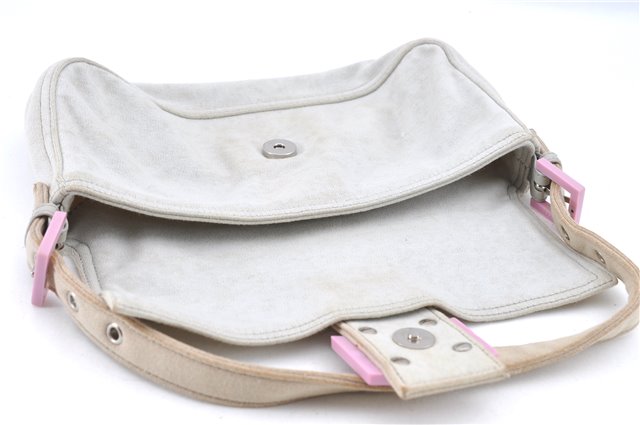 Authentic FENDI Mamma Baguette Shoulder Hand Bag Purse Jersey Light Gray 7606B