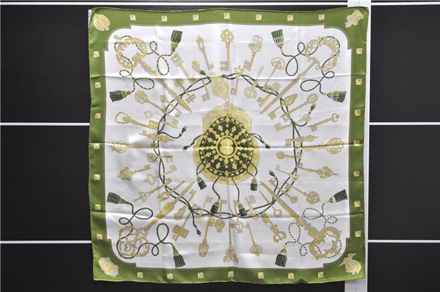 Authentic HERMES Carre 90 Scarf Key Tassel Motif Silk Green 7608D