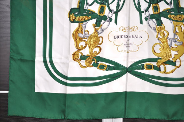 Authentic HERMES Carre 90 Scarf "BRIDES de GALA par" Silk Green 7608I