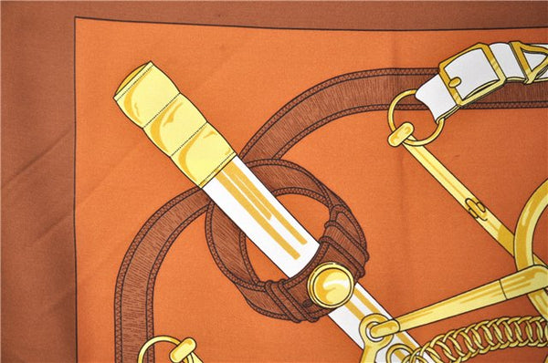 Authentic HERMES Carre 90 Scarf "Eperon d'or" Silk Brown 7609C