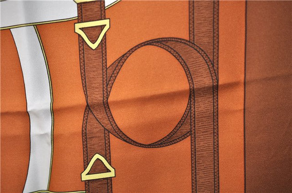 Authentic HERMES Carre 90 Scarf "Eperon d'or" Silk Brown 7609C