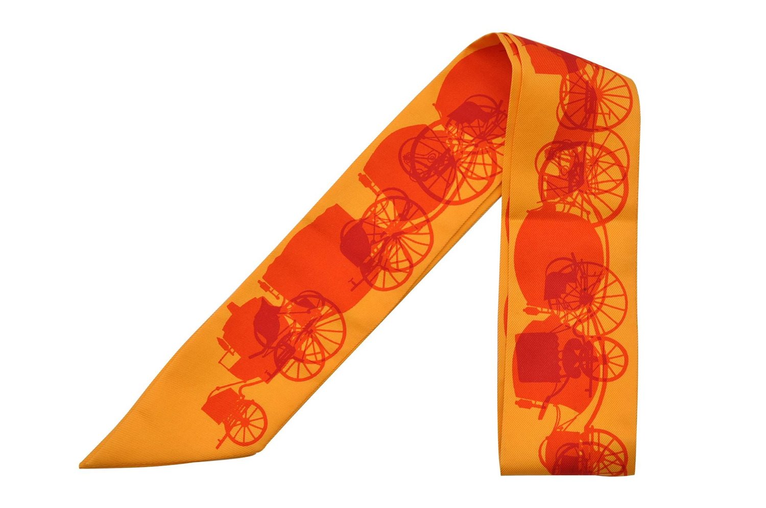 Authentic HERMES Twilly Scarf Carriage Pattern Silk Orange 7611C