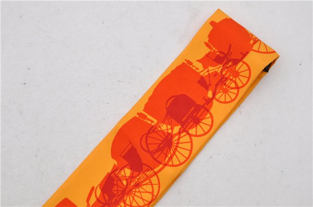 Authentic HERMES Twilly Scarf Carriage Pattern Silk Orange 7611C