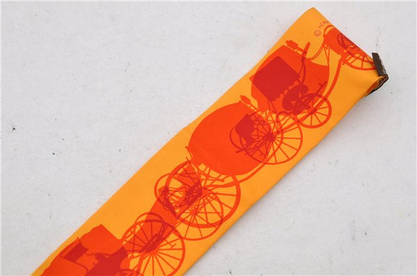 Authentic HERMES Twilly Scarf Carriage Pattern Silk Orange 7611C