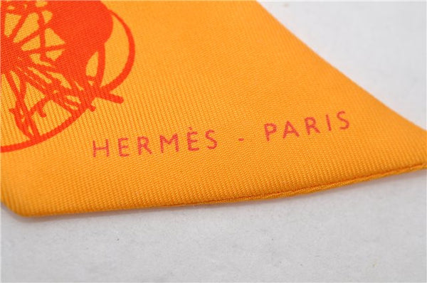 Authentic HERMES Twilly Scarf Carriage Pattern Silk Orange 7611C