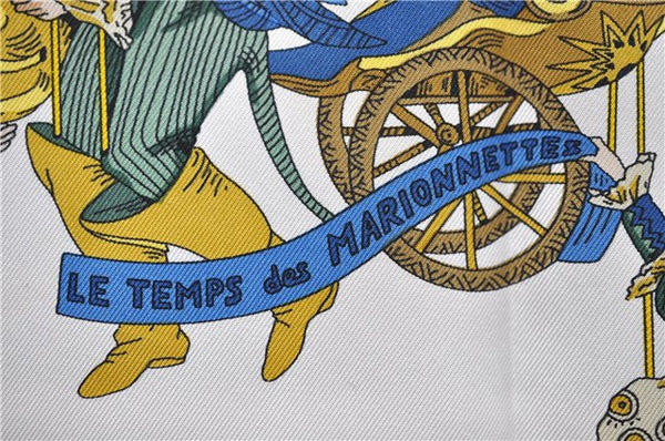 Authentic HERMES Carre 90 Scarf "LE TEMPS des MARIONNETTES" Silk Green 7611D